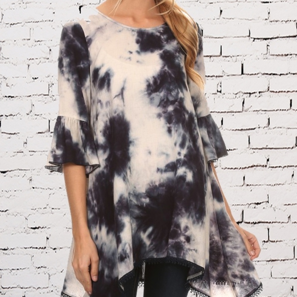 Tied dyed blouse - navy and off white